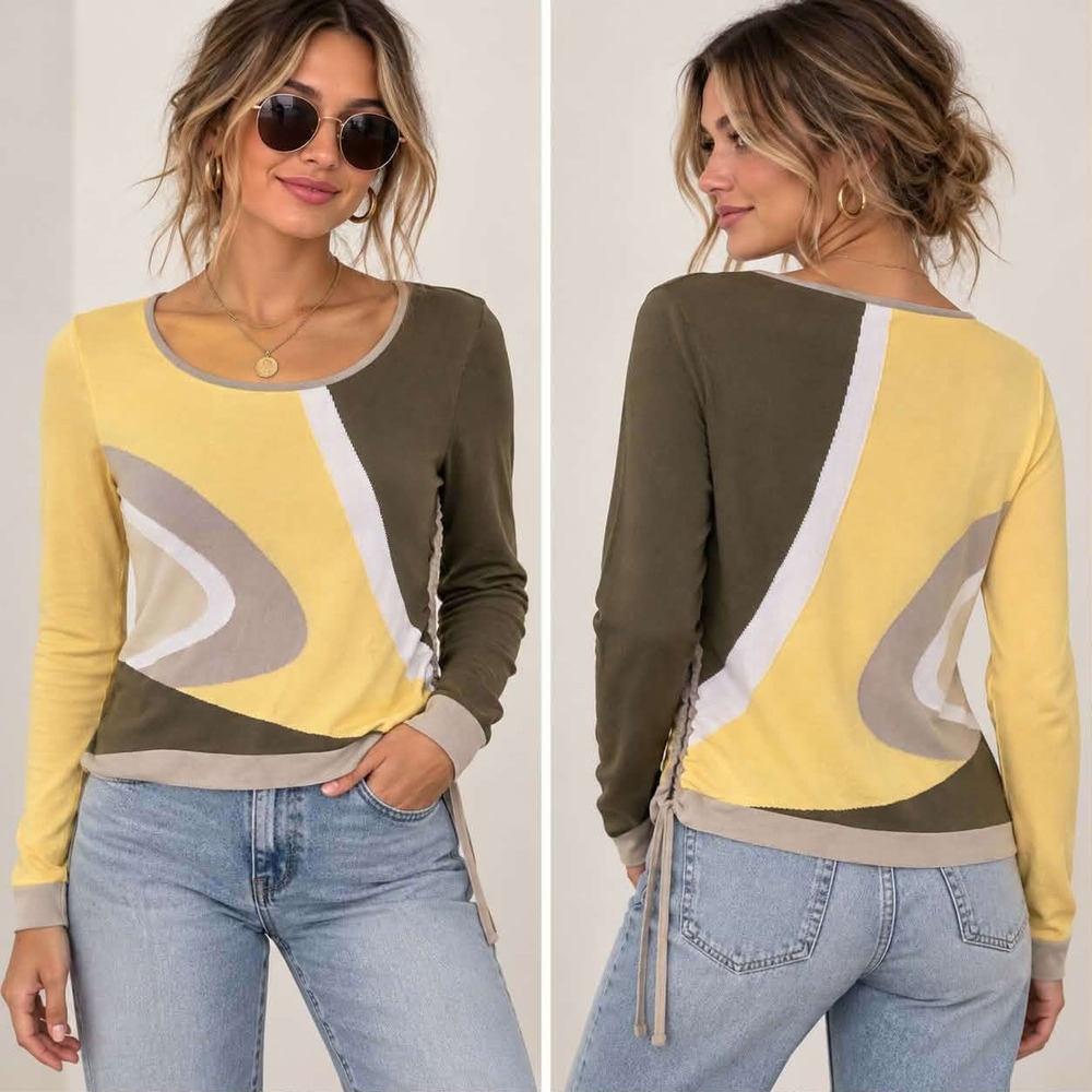 Vintage Escada 34 Mod Abstract Colorblock Art-to-Wear Avant-Garde Knit Top